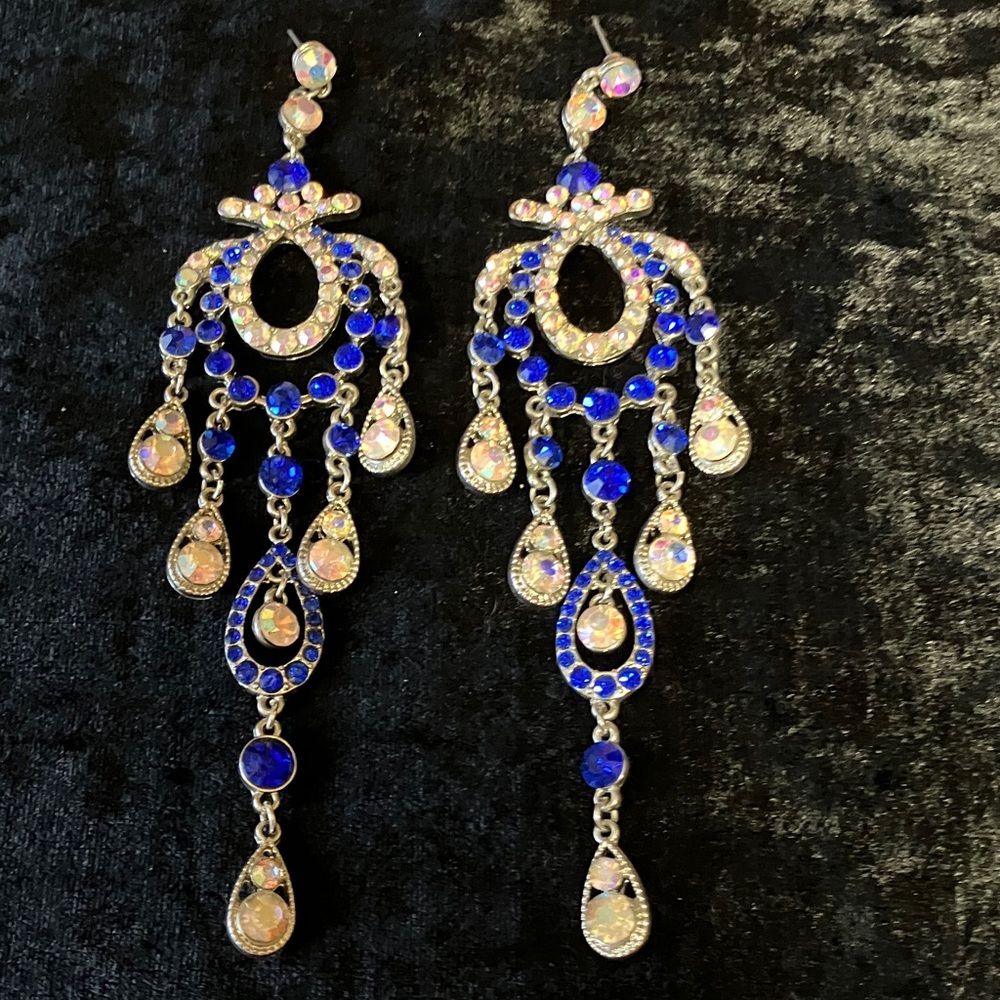 Dazzling Sapphire and Gold Chandelier Earrings